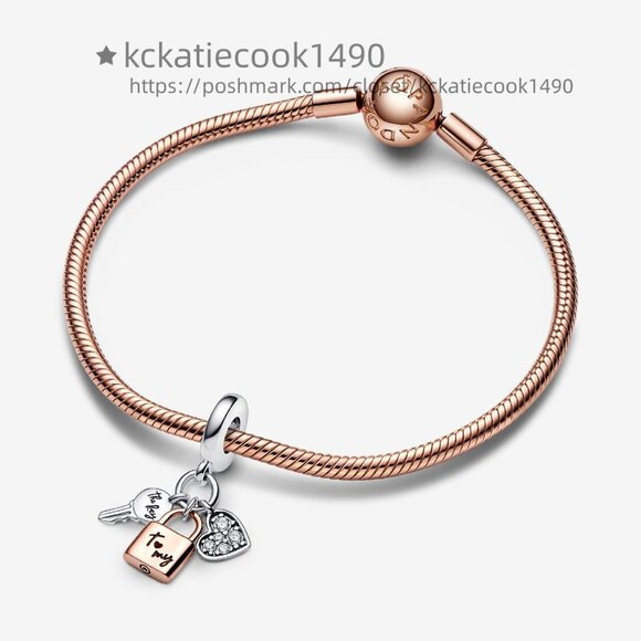 Pandora Two-tone Key, Padlock & Heart Triple Dangle Charm - Picture 3 of 5